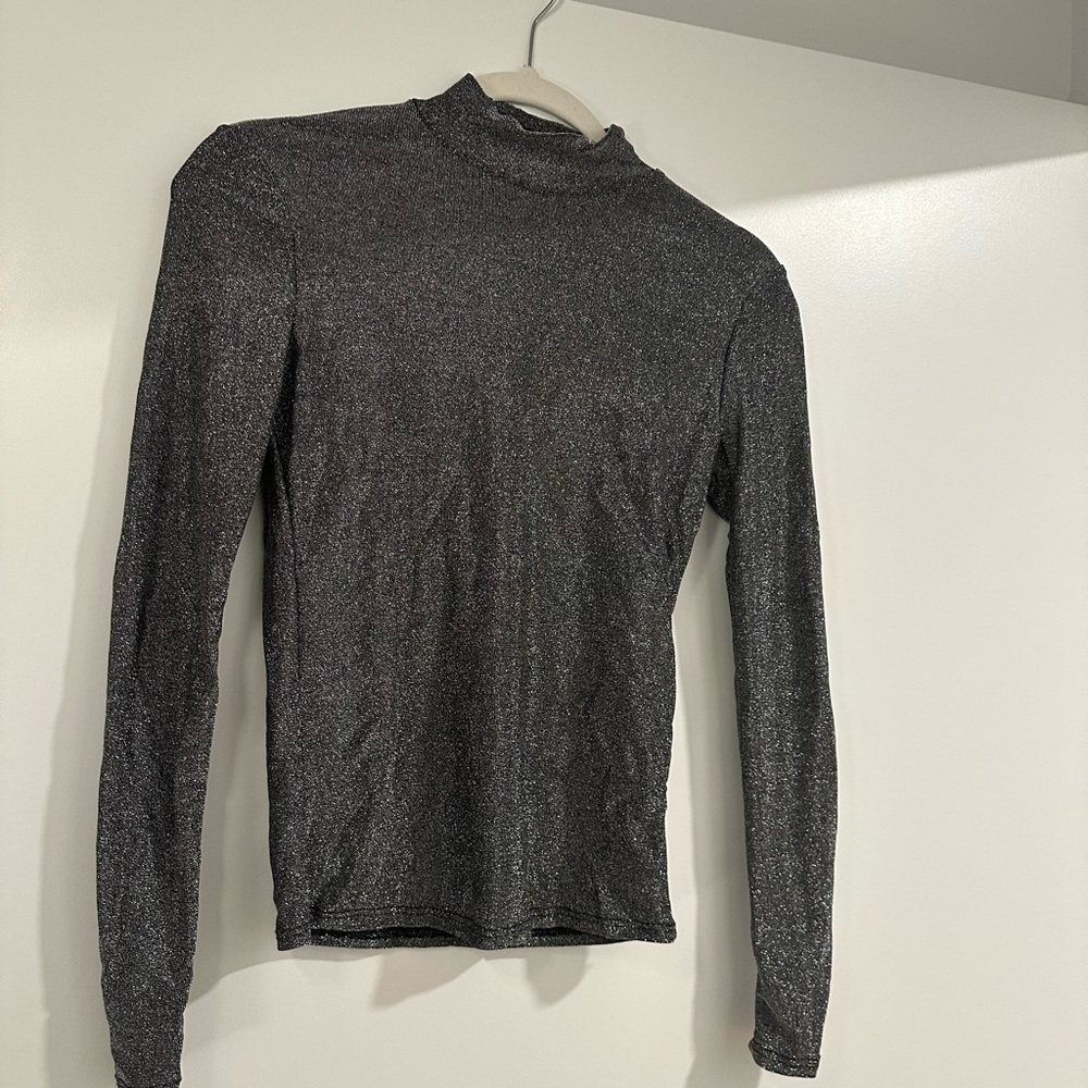Silver Long Sleeve Tee with Mock Neck